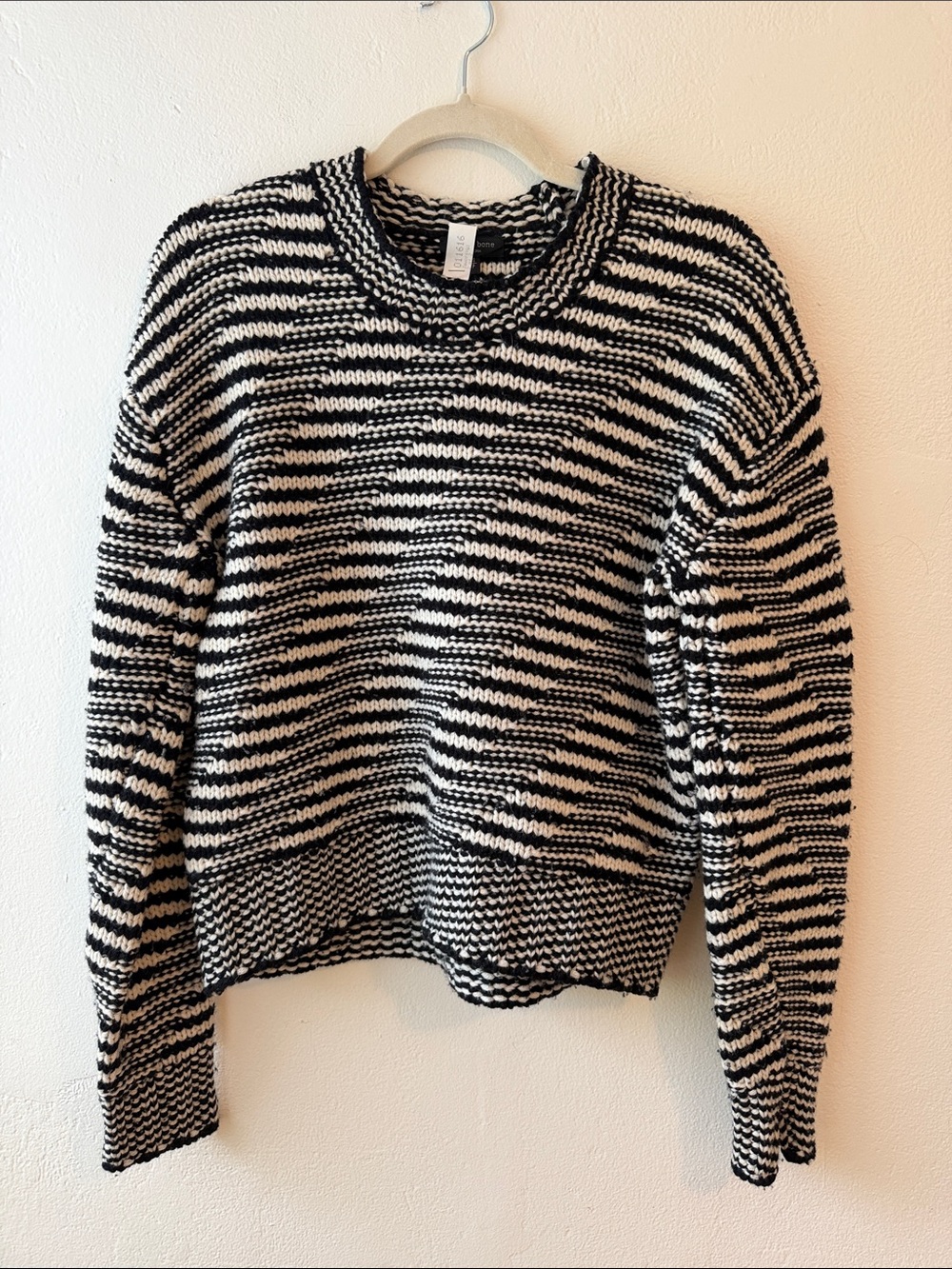 rag & bone Black and White Striped Wool Sweater